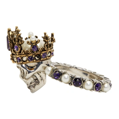 Shop Alexander Mcqueen Silver And Gold Queen Ring In 8801 0448