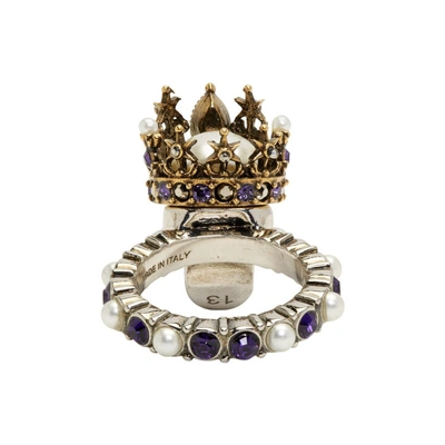Shop Alexander Mcqueen Silver And Gold Queen Ring In 8801 0448