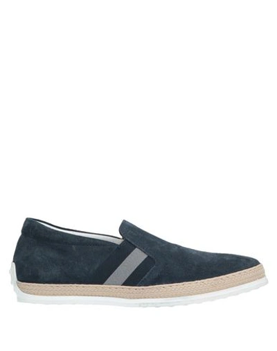 Shop Tod's Man Sneakers Midnight Blue Size 7.5 Soft Leather, Textile Fibers In Dark Blue