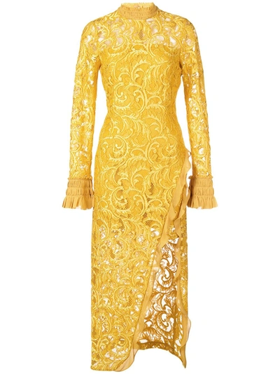 Shop Alexis Ruffle-trimmed Lace Dress - Yellow