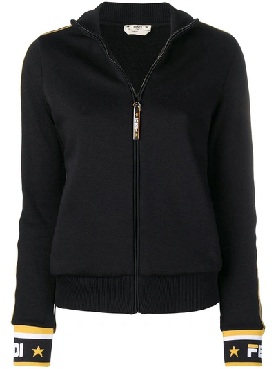 Shop Fendi Full Zip Logo Sweatshirt - Black