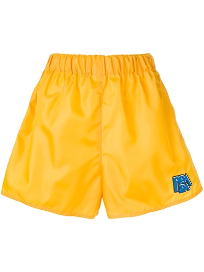 Shop Prada Logo Patch Shorts - Yellow