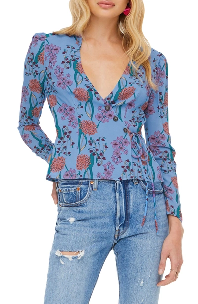 Shop Astr Faade Wrap Top In Bluebell Floral