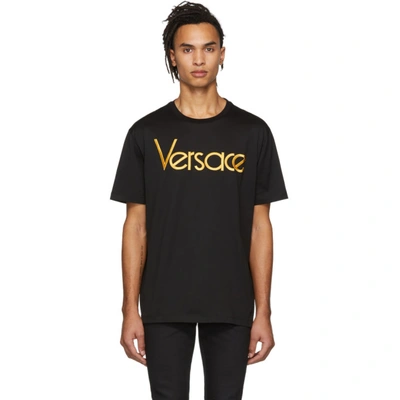Shop Versace Black Logo T-shirt In A92y Black/