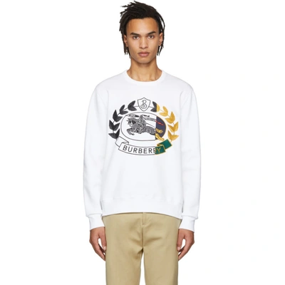 Shop Burberry White Embroidered Crest Sweatshirt In Abyqi White