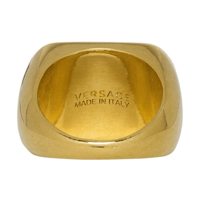 Shop Versace Gold And Black Varsity Ring In K41t Go/blk