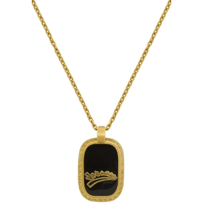 Shop Versace Gold Varsity Dog Tag Necklace In K41t Go/blk