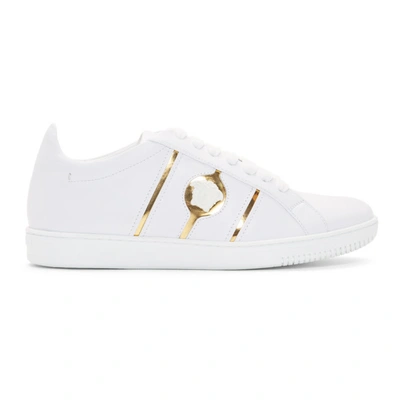 Shop Versace White & Gold Medusa Martin Sneakers