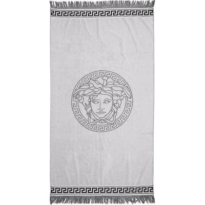 Shop Versace White & Black Medusa Towel In A425 Whtblk