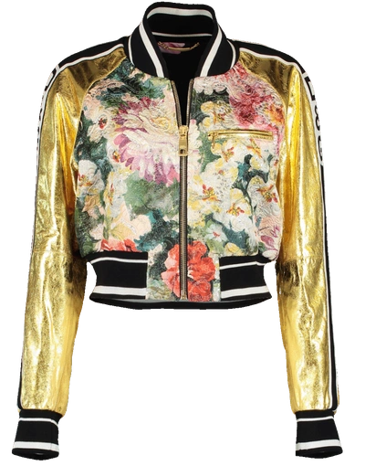 Shop Dolce & Gabbana Leather Brocade Cropped Jacket In Blush