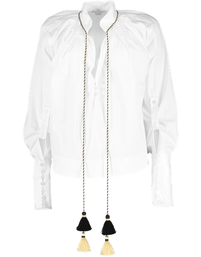 Shop Oscar De La Renta Tassel Cropped Blouse In White