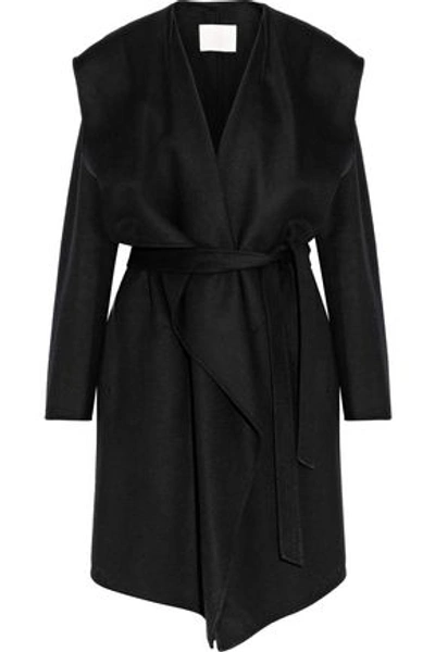 Shop Soia & Kyo Woman Belted Wool-blend Hooded Coat Black