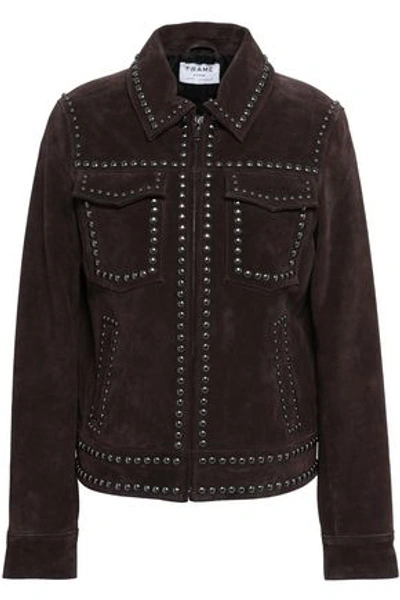 Shop Frame Studded Suede Jacket In Chocolate