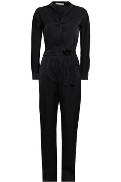 Shop Vince Wrap-effect Satin-crepe Jumpsuit In Black