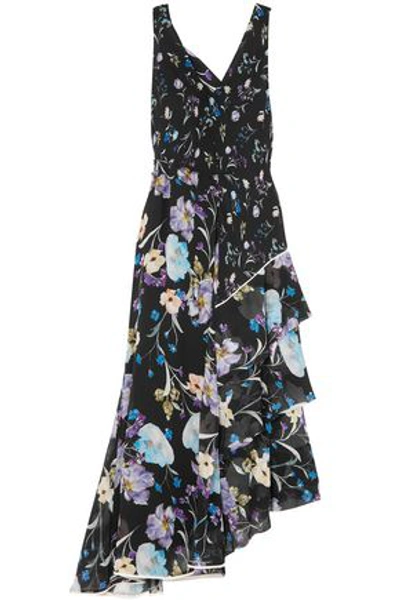 Shop 3.1 Phillip Lim / フィリップ リム Tiered Cutout Floral-print Silk-georgette Maxi Dress In Black