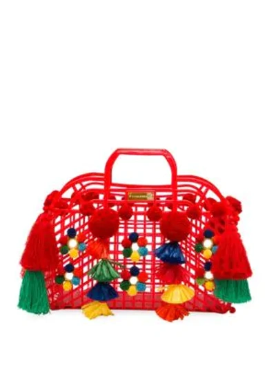 Shop Dolce & Gabbana Pom Pom Tassel Tote Bag In Red