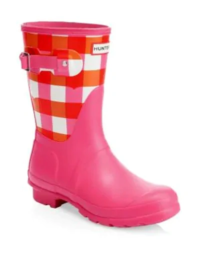 Shop Hunter Women's Original Short Gingham Rain Boots In Pink