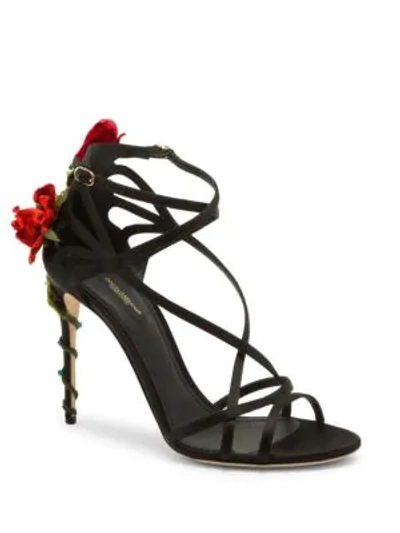 Shop Dolce & Gabbana Strappy Floral Sandals In Nero