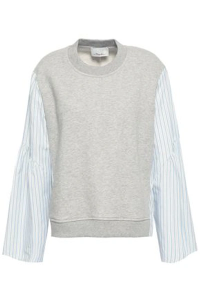 Shop 3.1 Phillip Lim / フィリップ リム 3.1 Phillip Lim Woman Striped Poplin-paneled French Cotton-terry Top Light Gray