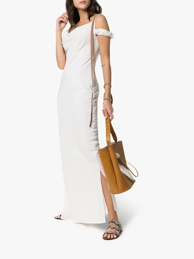 Shop Loewe Fitted Side-split Dress With Leather Strap Detail In 2100 White