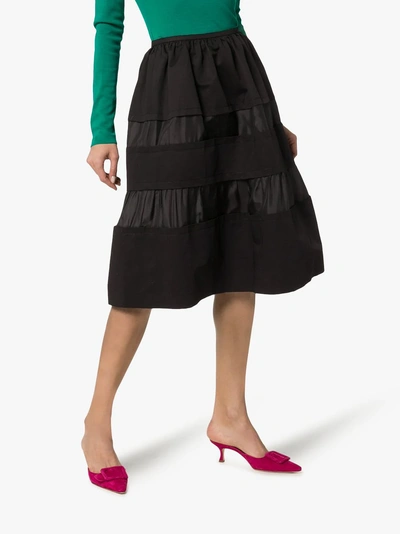 Shop Marni Tonal Stripe Cotton And Linen Skirt In 00n99 Black