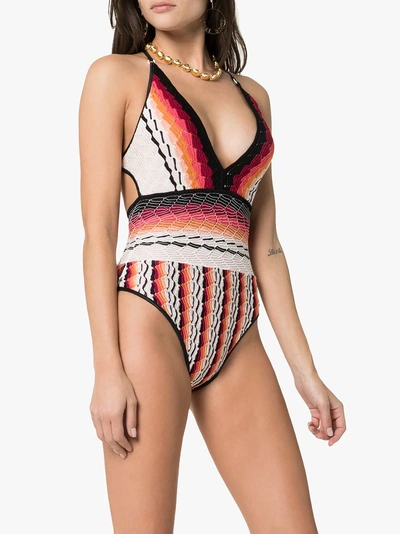 Shop Missoni Mare Deep V-neck Knitted Swimsuit In Multicolour