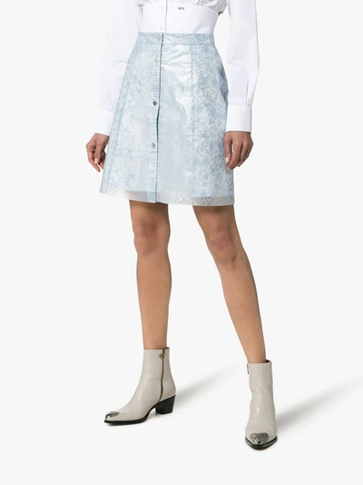 Shop Paskal Reflective Translucent Printed Skirt In Blue