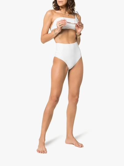 Shop Oseree Latex Stretch Asymmetric Bikini In White