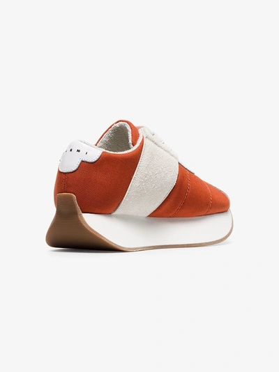 Shop Marni Orange And White 40 Suede Panel Flatform Sneakers In 00r35 Orange