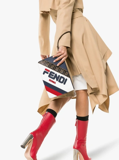 Shop Fendi Mittelgrosse 'triplette' Clutch In Blue