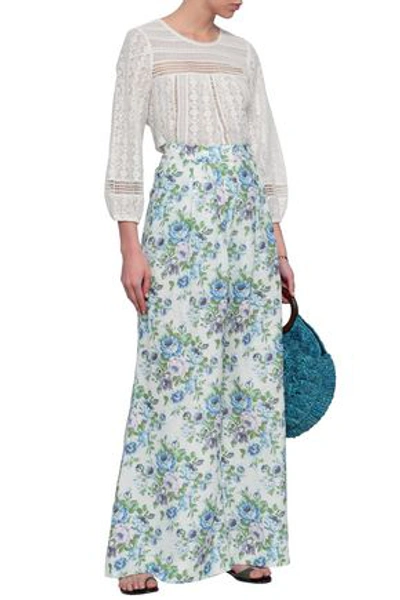 Shop Zimmermann Floral-print Linen Wide-leg Pants In White