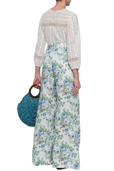 Shop Zimmermann Floral-print Linen Wide-leg Pants In White