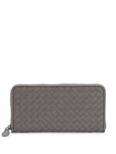 Shop Bottega Veneta Women's Zip-around Leather Wallet In Grey