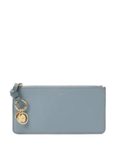 Shop Chloé Leather Card Holder In Cloudy Blue