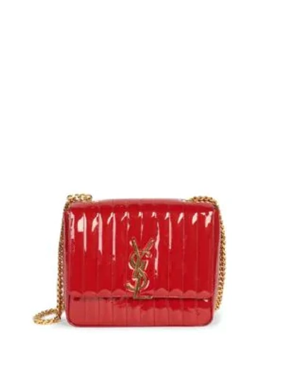 Shop Saint Laurent Large Vicky Matelassé Patent Leather Shoulder Bag In Red