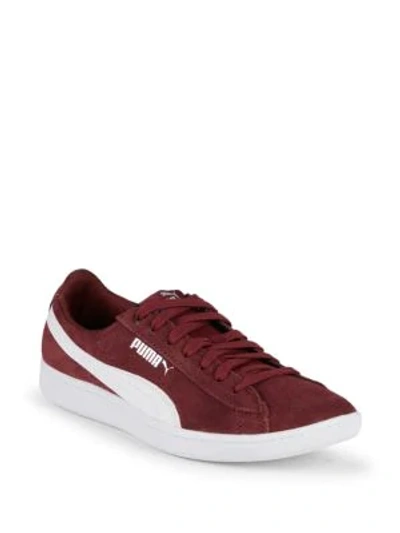 Shop Puma Logo Leather & Suede Low-top Sneakers In Red