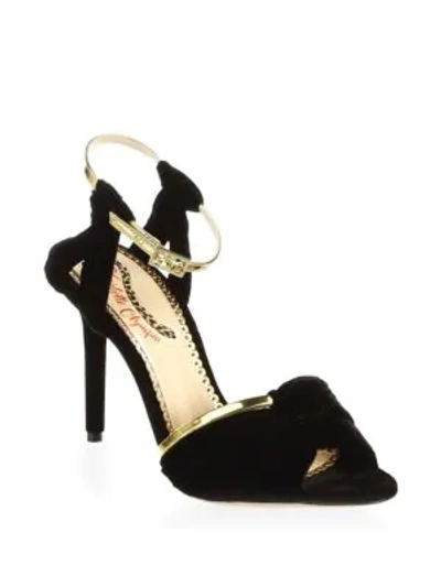 Shop Charlotte Olympia Broadway Velvet Sandals In Black