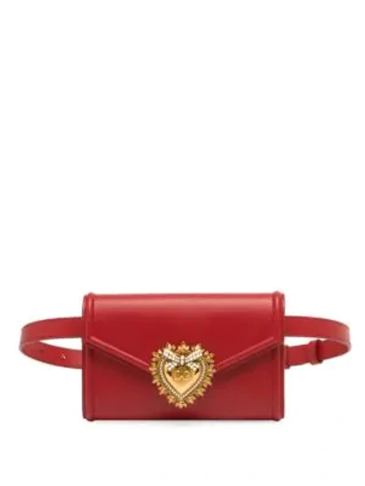 Shop Dolce & Gabbana Devotion Leather Belt Bag In Rosso Papa Vero