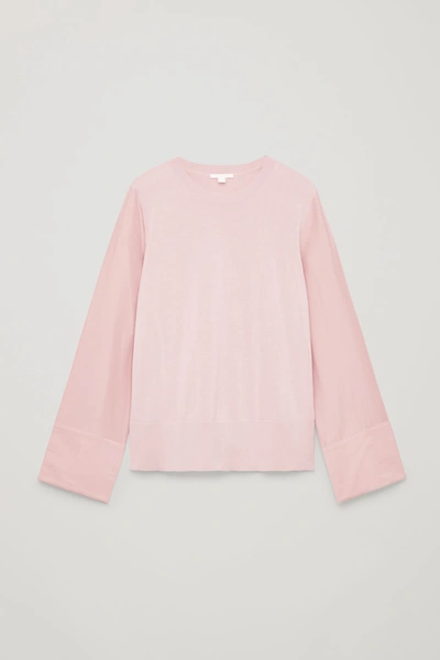 Shop Cos Silk-sleeved Cotton-knit Top In Pink