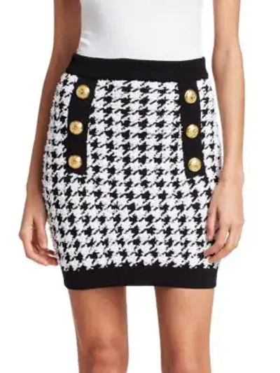 Shop Balmain Houndstooth Button Pencil Skirt In Multi