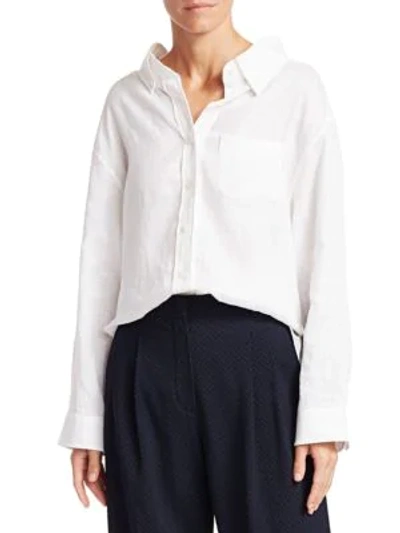 Shop Emporio Armani Linen Button-down Shirt In White