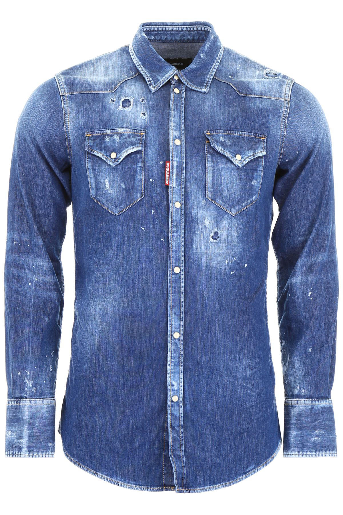 Dsquared2 Distressed Washed Denim Western Shirt, Blue | ModeSens