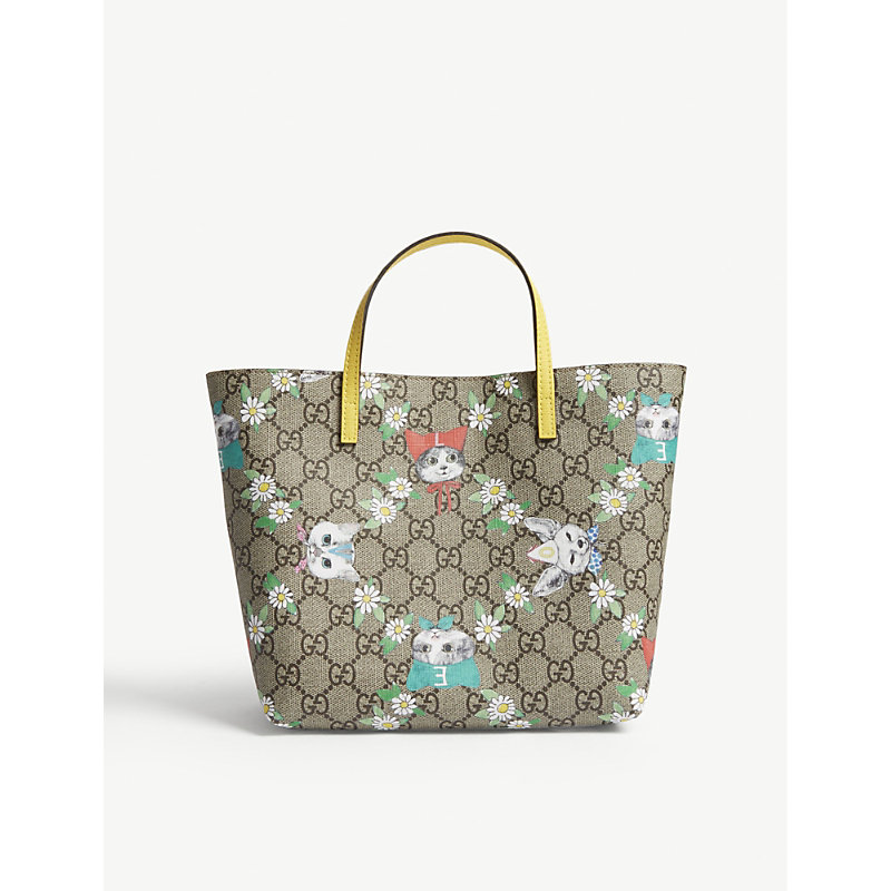 Gucci Gg 最高猫打印手提包袋in Beige Multi Modesens