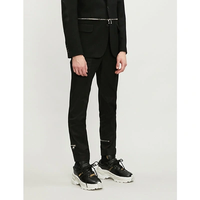 Shop Alexander Mcqueen Zip-embellished Slim-fit Straight Cotton Trousers In Black