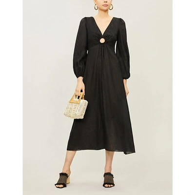 Shop Zimmermann Wayfarer Linen Dress In Noir