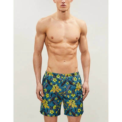 Shop Prada Floral-print Swim Shorts In Blue
