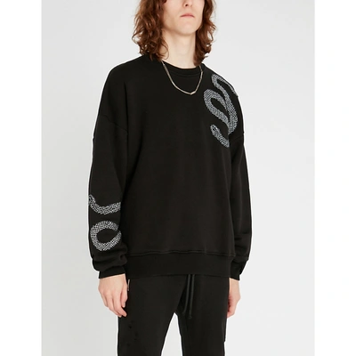 Shop Amiri Snake-embroidered Cotton Sweatshirt In Black