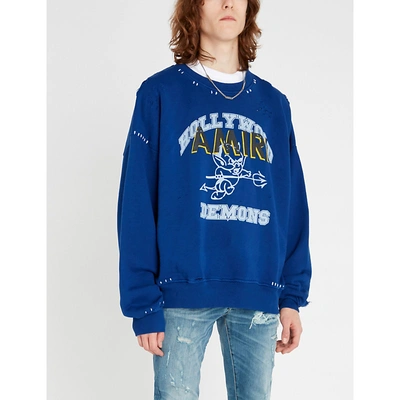 Shop Amiri Demon-print Oversized Cotton Sweatshirt In Royal Blue