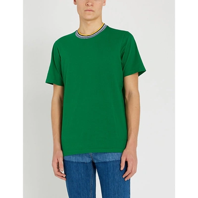Shop Marni Stripe-trimmed Cotton-jersey T-shirt In Green
