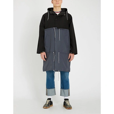 Shop Marni Colour-blocked Cotton-blend Hooded Parka In Black Grey